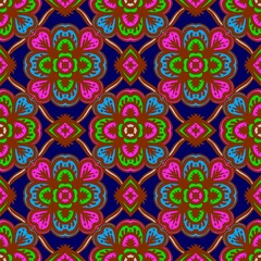 Seamless pattern flower with mandala, vintage decorative elements, vintage decorative elements illustration, Ethnic mandala with colorful tribal ornaments