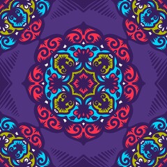 Seamless pattern flower with mandala, vintage decorative elements, vintage decorative elements illustration, Ethnic mandala with colorful tribal ornaments