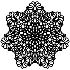 Mandala black and white isolated linear drawing. Circular snowflake pattern ornament for coloring and printing on fabric and paper.Esotericism