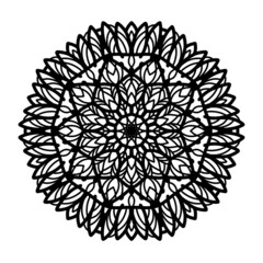 Mandala black and white isolated linear drawing. Circular snowflake pattern ornament for coloring and printing on fabric and paper.Esotericism