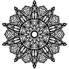 Mandala black and white isolated linear drawing. Circular snowflake pattern ornament for coloring and printing on fabric and paper.Esotericism. PNG