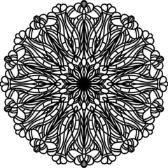 Mandala black and white isolated linear drawing. Circular snowflake pattern ornament for coloring and printing on fabric and paper.Esotericism. PNG