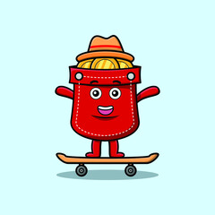 cute cartoon Pocket standing on skateboard with cartoon vector illustration style
