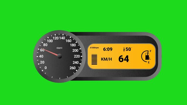 Bike speedometer animation isolated on green screen, bike speed, average, angine and gaming concept. Moving speed arrow with bike speed.