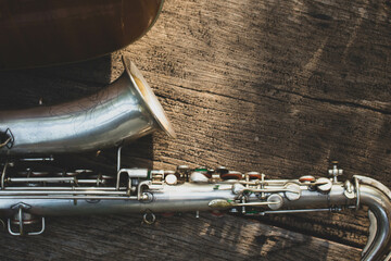 vintage saxophone on wood commercial space jazz and blues festival