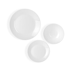 White plates dishes set isolated on white background