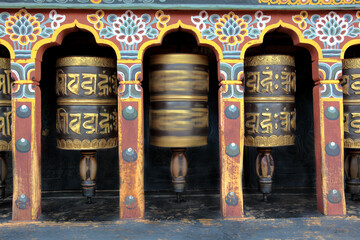 Prayer wheels in one the Monasteries in Bhutan.