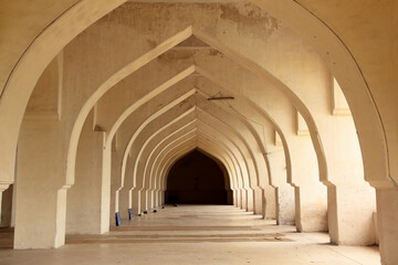 Pointed arches of a Mosque in Gulbarga Fort, Karnataka, India. 
