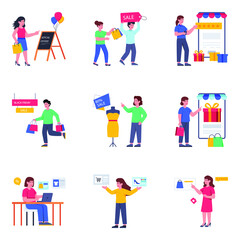 Fototapeta premium Pack of Shopping and Ecommerce Flat Illustrations