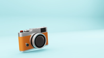 Vintage rangefinder camera isolated on blue background. minimal style with copy space. 3d rendering.