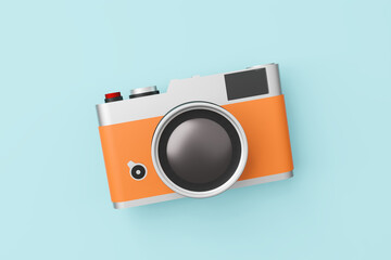 Vintage rangefinder camera isolated on blue background. minimal style with copy space. 3d rendering.