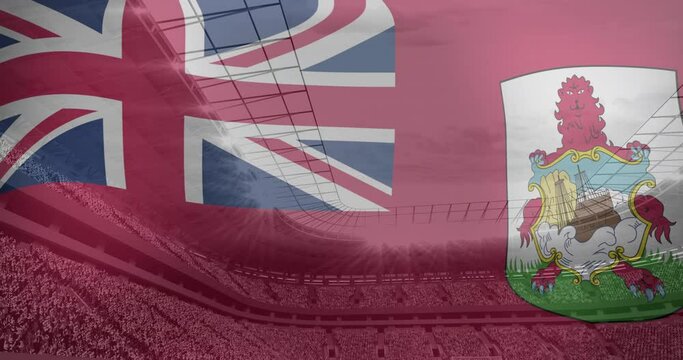 Animation of flag of bermuda over sports stadium
