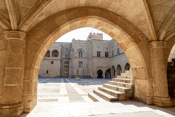 Courtyard of Palace of the Grand Master of the Knights of Rhodes or Kastello. Medieval castle in...