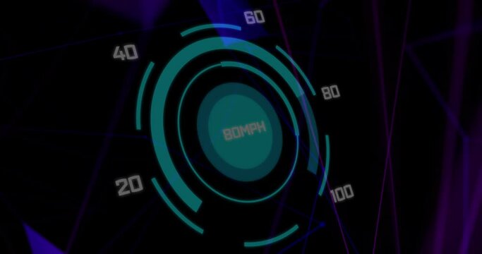 Animation of speedometer over dark background