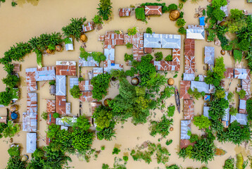 Flood affected village in Northern Bangladesh