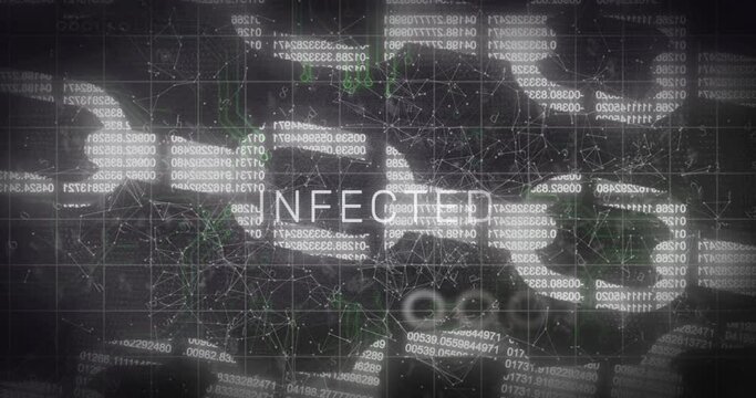 Animation of infected and block chain over black background
