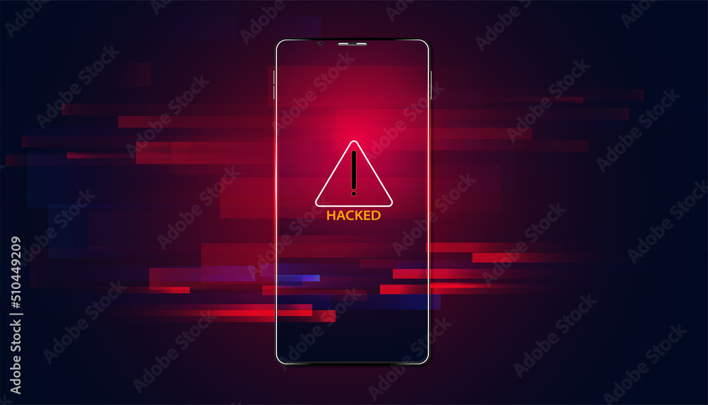 Poster abstract hack warning concept phone interface screen red system warning that the system has been hac