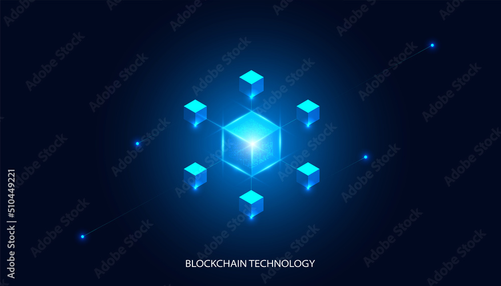 Aufkleber abstract blockchain technology cryptocurrency and fintech square cube crypto operations connect bloc
