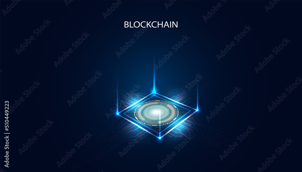 Poster abstract blockchain technology cryptocurrency and fintech square digital crypto operations connect b