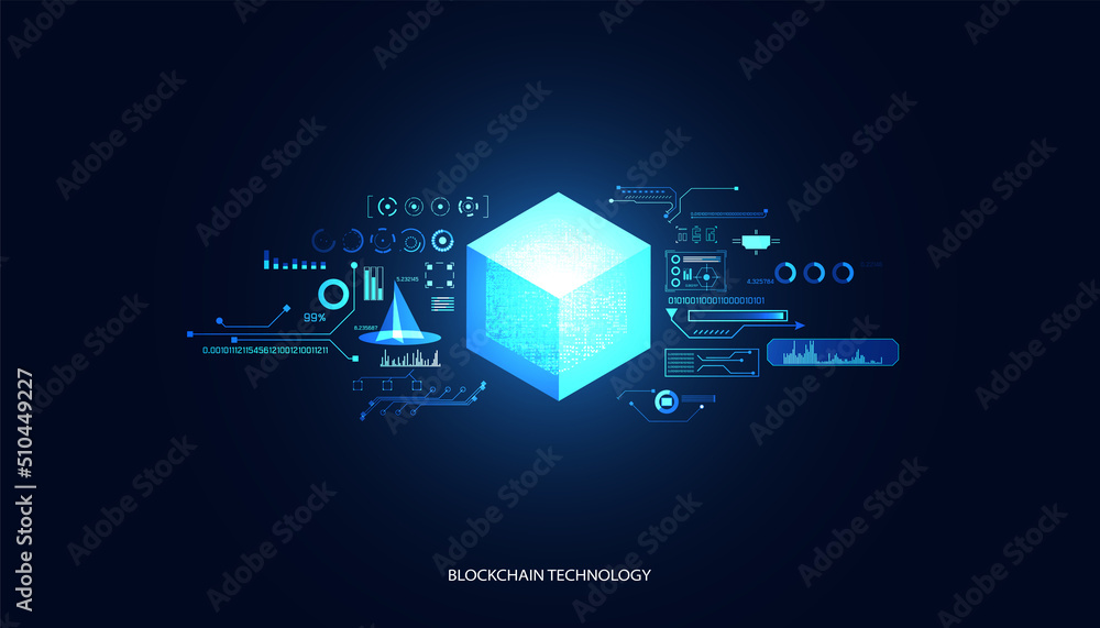 Poster abstract blockchain technology cryptocurrency and fintech square cube crypto operations connect bloc