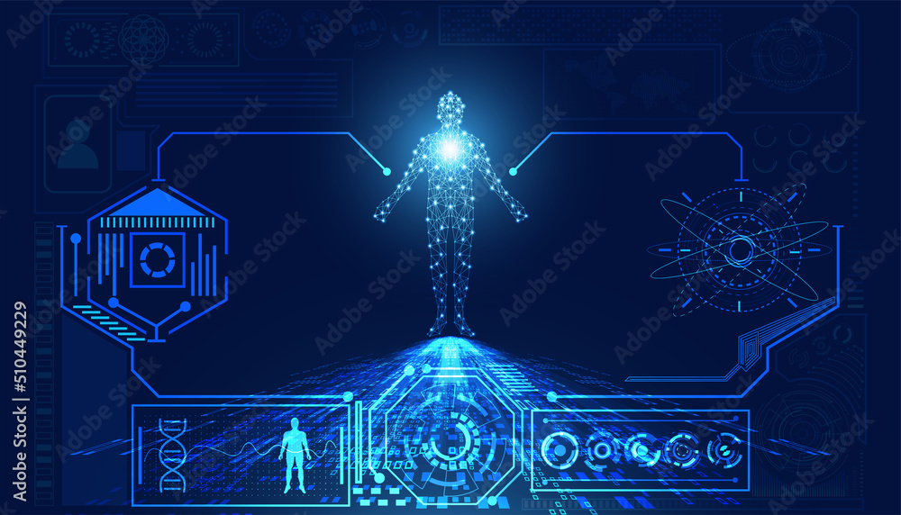 Poster abstract technology futuristic concept of digital human body digital interface future design on hi t