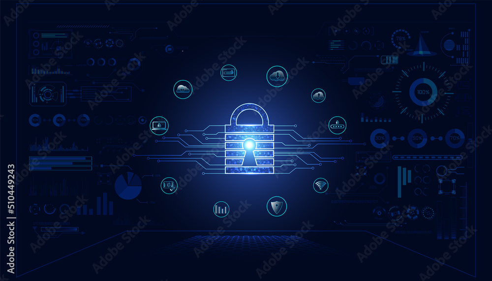 Poster abstract technology cyber security privacy information network concept padlock protection icons and 