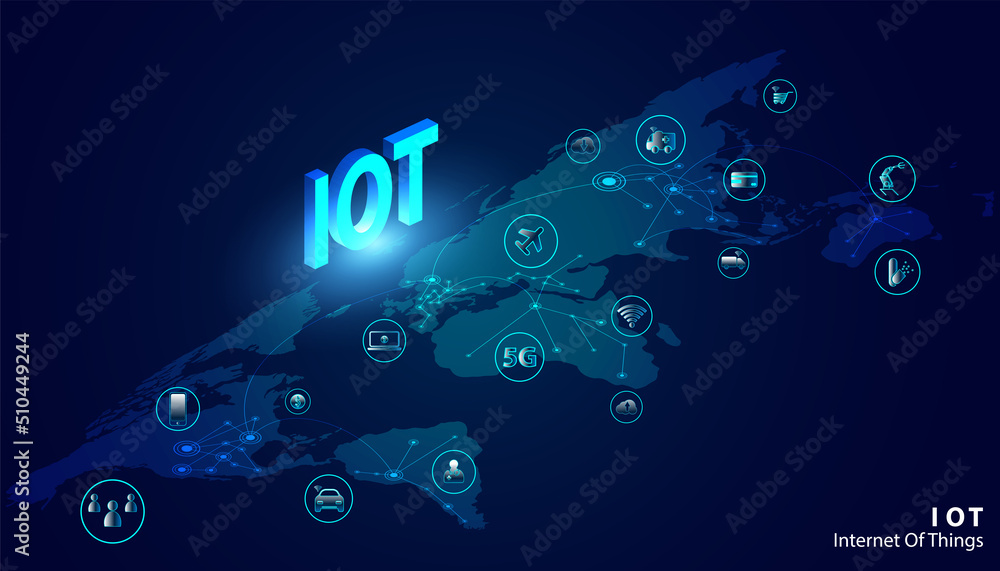 Poster abstract, iot, internet of things, concepts, electronic devices connect or send information to each 
