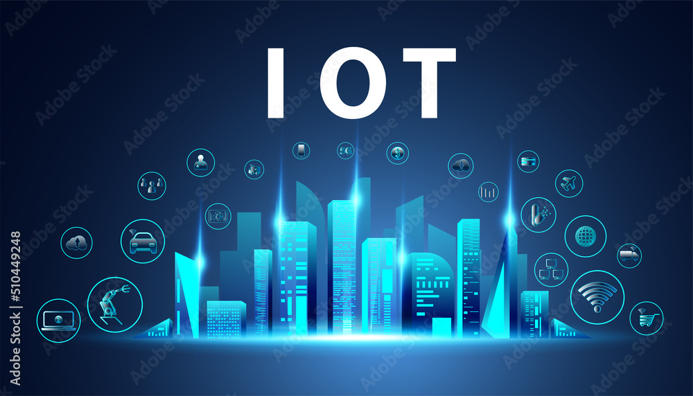 Poster abstract internet of things concept city 5g.iot (internet of things) communication network innovatio