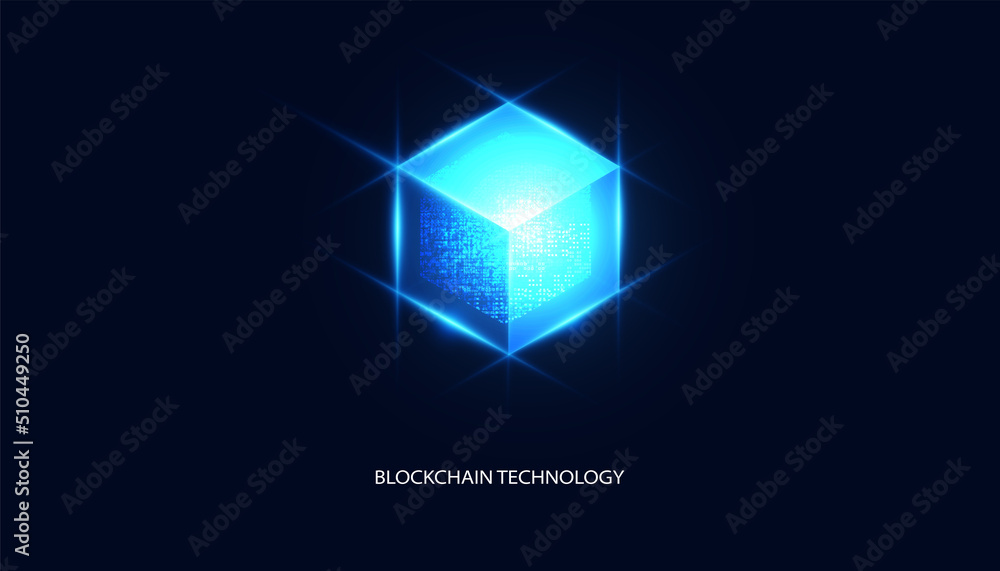 Poster abstract blockchain technology cryptocurrency and fintech square cube crypto operations connect bloc