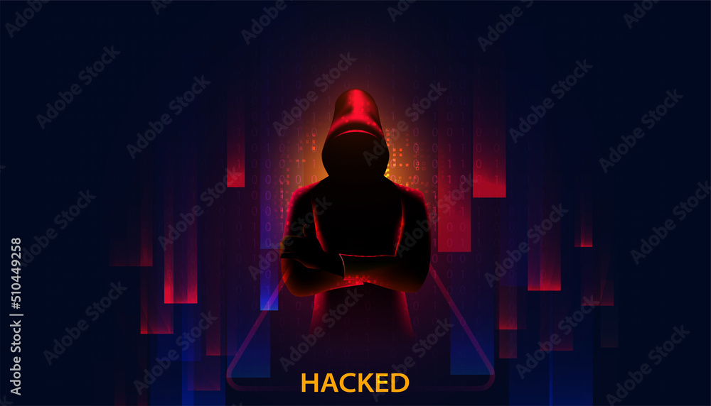 Poster abstract hacker concept steals information from computers on the network. in the internet world brea