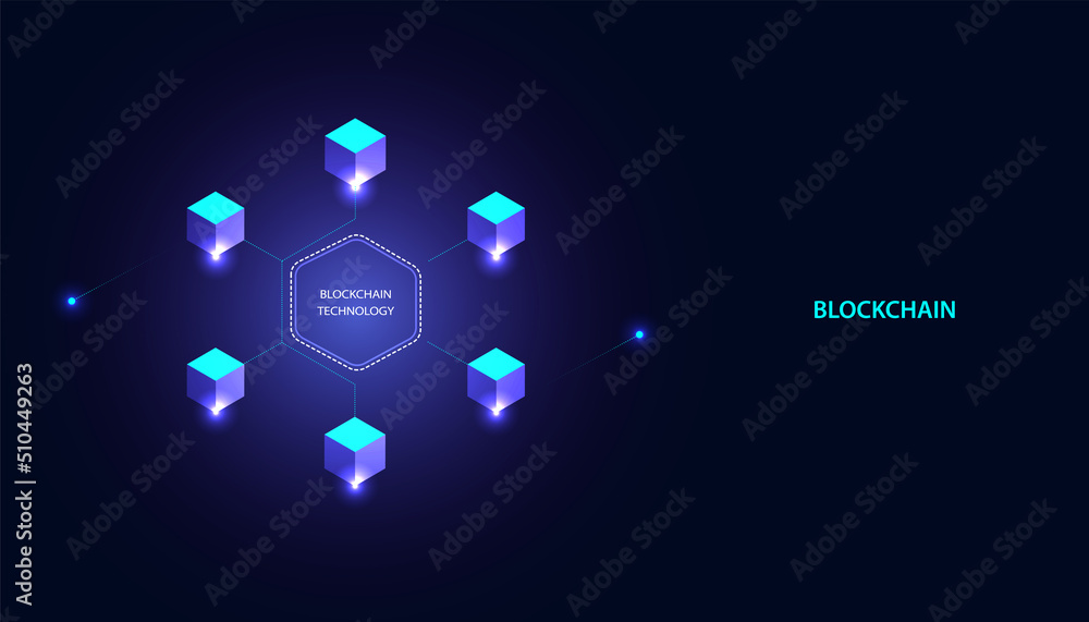 Poster abstract blockchain technology cryptocurrency and fintech square cube crypto operations connect bloc