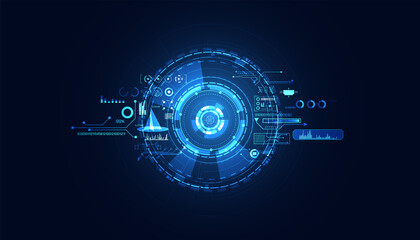 abstract technology ui futuristic concept hud interface hologram elements of digital data chart, communication, computing and circle percent vitality innovation on hi tech future design background