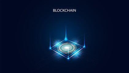 Abstract blockchain technology cryptocurrency and fintech square digital crypto operations Connect block, data transmission, new technology system, Vector illustration.