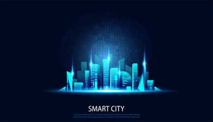 Obraz premium abstract smart city building modern blue and space on a modern background futuristic digital