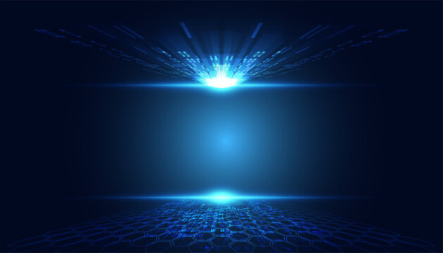 Abstract Forward Light Perspective On Blue Background Digital Futuristic Modern Hi-tech Space