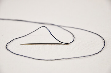 Needle and thread for needlework. Blurring.