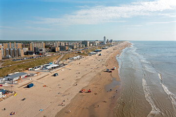 Aerial from the beach at Zandvoort at the North Sea in the Netherlands on a beautiful summer day