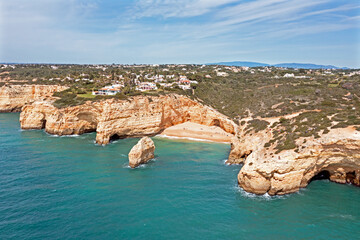 Aerial from Praia do Carvalho near Benagil in the Algarve Portugal