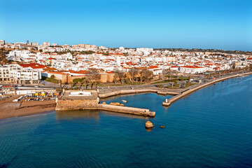 Aerial from the historical city Lagos in the Algarve Portugal