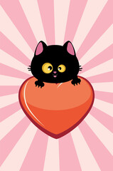 Black cat head and heart