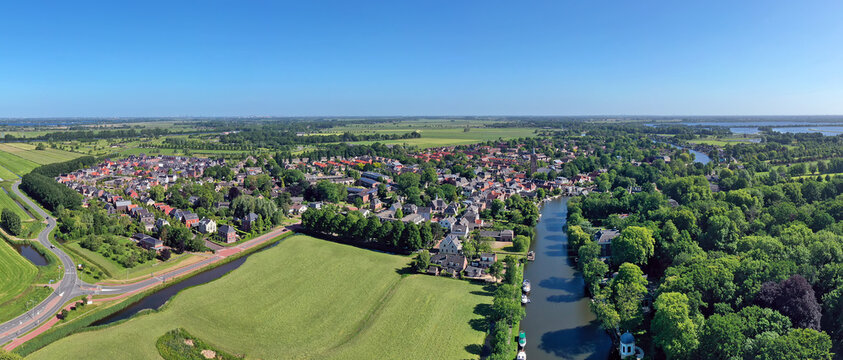 Aerial panorama from the traditional town Loenen aan de Vecht in the Netherlands