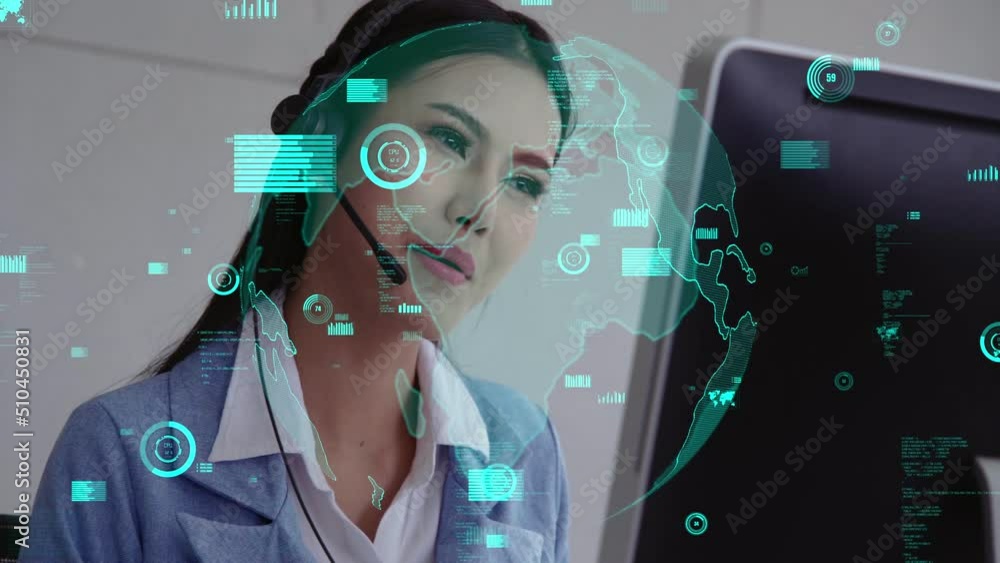 Poster customer support call center provide data in conceptual vision . business and communication technolo