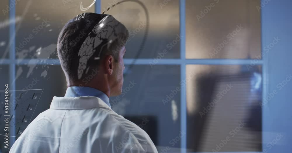 Poster animation of data processing over caucasian businessman