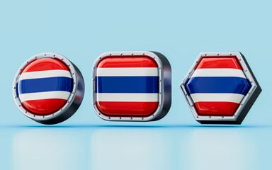 Obraz premium 3d render Flag signs of Thailand in three different shape frame, circle, square and hexagon
