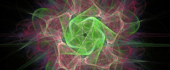 Digital render fractal pattern exquisite widescreen flowing energetic lines in radial symmetry