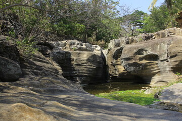 Rivers with low water discharge due to the dry season, showing beautiful rock texture.