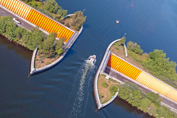 Aerial from the aquaduct in Harderwijk at the Veluwemeer in the Netherlands - obrazy, fototapety, plakaty