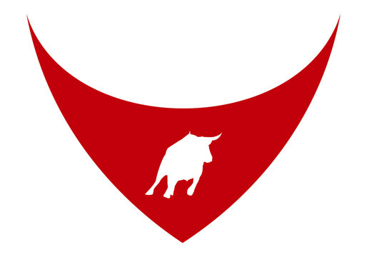 Pa&ntilde;uelo rojo de San Ferm&iacute;n con la silueta blanca de un toro o vaquilla sobre fondo blanco