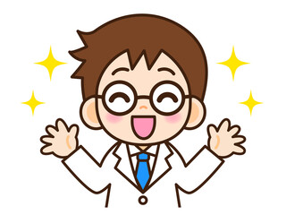 両手を上げる科学者のイラスト＿ベクター