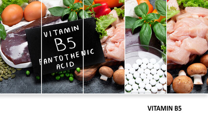 Colllage of food high in vitamin B5.